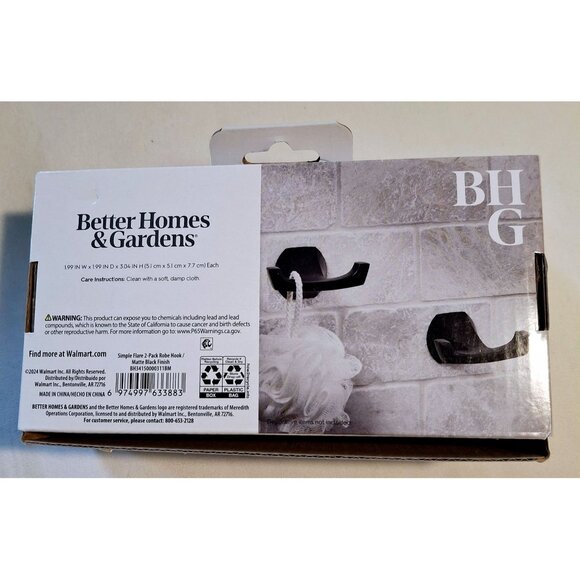 Better Homes & Gardens Matte Black Wall Hooks Set Of 2 - Picture 1 of 2